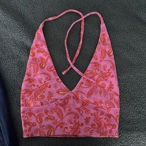 Store: PACSUN Size: XS CropTop, Orange, Pink, Halter Neck